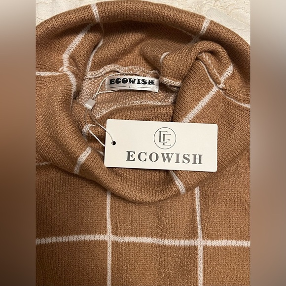 EVOWISH NWT Women's Pullover Turtleneck Sweater-Tan & White-Size Large - Picture 8 of 8